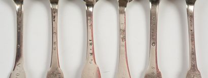 null SIX silver SOUP SPoons (LOT). PARIS and SENS, 18th century. Uniplat model (4)...