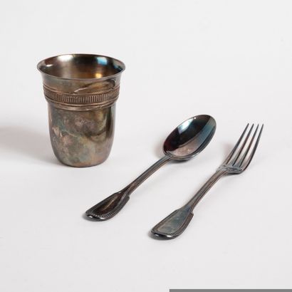 null CUTLERY OF CHILD AND GOBLET (BATCH). Model with frieze of gadroons. Silver-plated...
