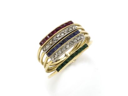 null Ring semainier in gold 750 thousandths, composed of 5 rings heightened by diamond...