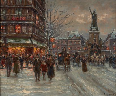 null Emile BOYER (1877-1948)
Vue de Paris le soir sous la neige
Toile
47 x 55 cm...