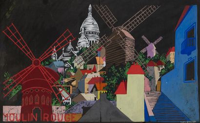 null Yves BONNAT (1912-1992)
Le Moulin Rouge
Signé en bas à droite 
32 x 52 cm
Pliure,...