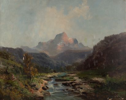 null Alfred GODCHAUX (1839-1907)
Paysage de montagnes à la rivière
Toile
Signée en...