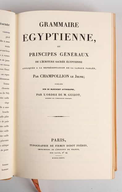 CHAMPOLLION. CHAMPOLLION. 
Grammaire égyptienne.
Intitut d'Orient, 1984. In-folio,...
