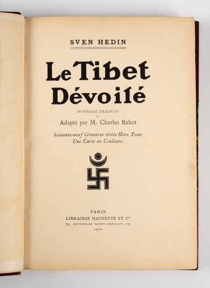 HEDIN (Sven). HEDIN (Sven). 
Le Tibet dévoilé.
Paris, Hachette, 1910. In-8, demi-maroquin...