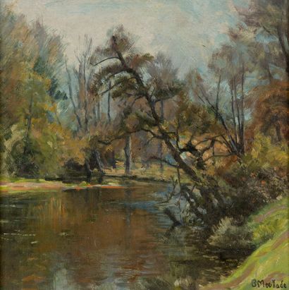 null Georges MOULLADE (1893-1968) 
Bord de rivière
Panneau. 32 x 32 cm