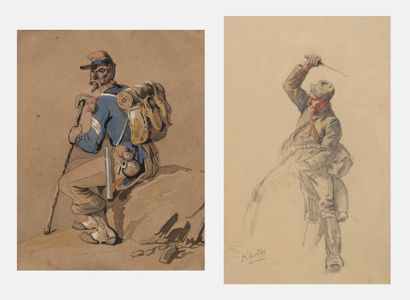 null HENRI CHARTIER (1859-1924) 
Etude de cavalier 
Aquarelle, signée en bas à gauche...