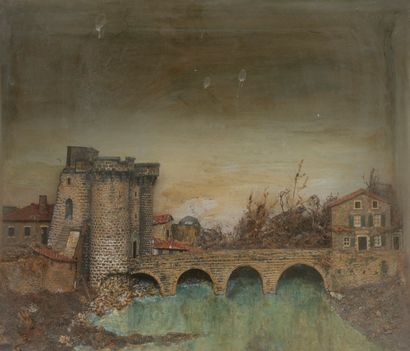 null VITRINE diorama représentant une porte de ville et son pont
30 x 36 cm