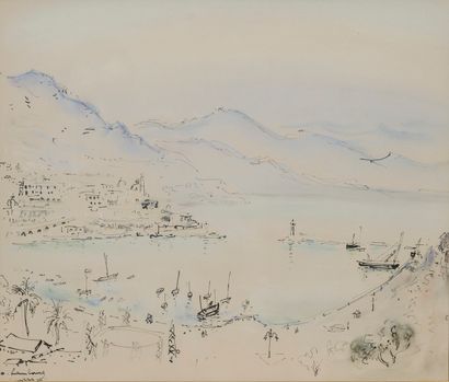null ANDRÉ HAMBOURG (1909-1999) 
La Baie de Monte-Carlo
Encre et aquarelle sur papier,...