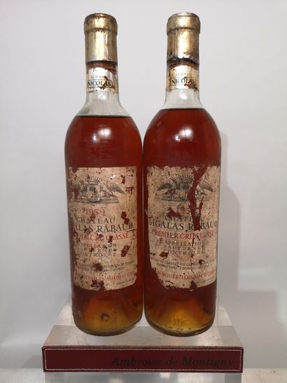 null 2 bouteilles Château SIGALAS RABAUD - 1er Cc Sauternes, 1959

Étiquettes tachées...