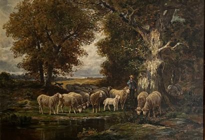 null James DESVARREUX-LARPENTEUR (1847 - 1937)
Shepherd with his sheep on the edge...