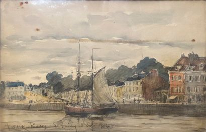 FRANK WILLIAM BOGGS 
View of a harbor 
Watercolor...