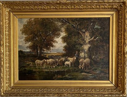 null James DESVARREUX-LARPENTEUR (1847 – 1937)
Berger avec ses moutons en lisière...