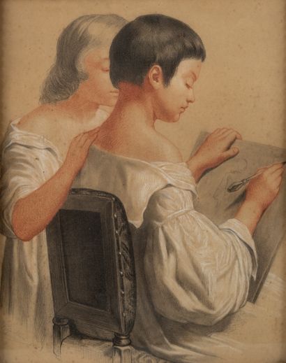 Ecole du XIXeme 

La leçon de dessin, 1878
Trois...