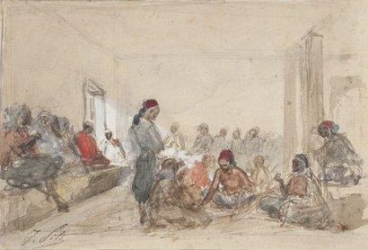 Isidore PILS (Paris 1813 - Douarnenez 1875) Intérieur africain: recto-verso Aquarelle...