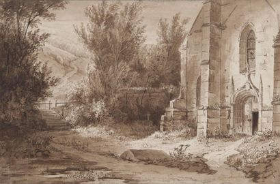 Jean-Jacques CHAMPIN (1796-1860) Chapelle Saint Martin à Bouillan (Oise) Encre et...