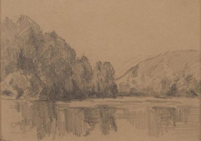 Maximilien LUCE (1858-1941) Bord de rivière Fusain. Signé en bas à gauche. 18,5 x...