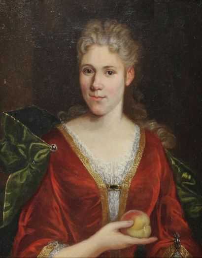 Ecole FRANCAISE du XVIIIème siècle Portrait de dame à la pêche Toile. 65,5 x 54,5...