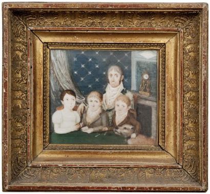 Ecole FRANCAISE vers 1800 Portrait de Monsieur Victor Delevier et ses trois enfants...