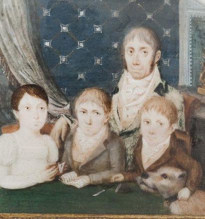 Ecole FRANCAISE vers 1800 Portrait de Monsieur Victor Delevier et ses trois enfants...