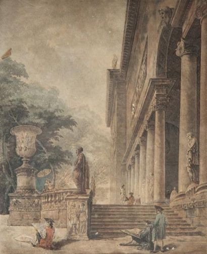 Jean - François JANINET, d'après Hubert Robert Colonnade et jardins du Palais Medicis...