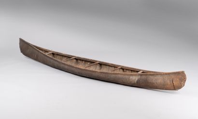 Model of a bark canoe decorated with painted...