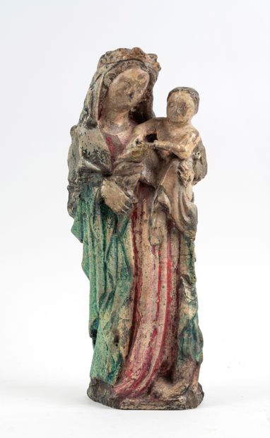 Vierge à l’Enfant, 
pierre , traces de polychromies,...