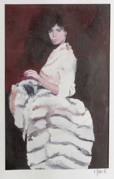 null FRANC
-Femme à la robe blanche
-Femme assise au chapeau
aquarelle signée et...