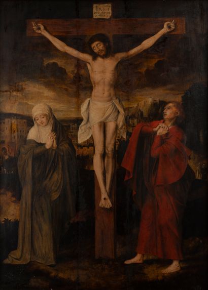 null Ecole FLAMANDE de la fin du XVIe siècle
Le Christ en croix entouré de Saint...
