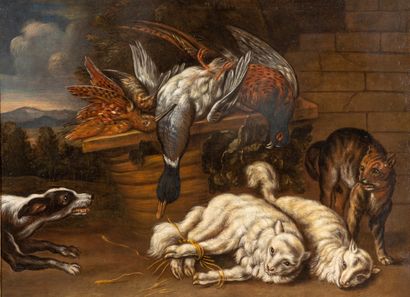 null Claude-François DESPORTES ( suiveur de ), XVIIIeme siècle
Chien, chat et agneaux
Toile
60...