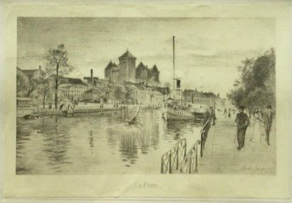 Jacques André (1880 - 1960) « Le port » (Annecy) Eau-forte signée, titrée, datée...