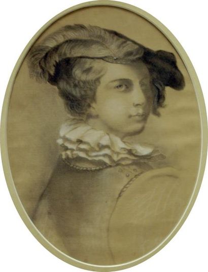 Ferre (XIX°) « Portrait d'enfant » crayon noir et craie blanche signé en bas à droite....