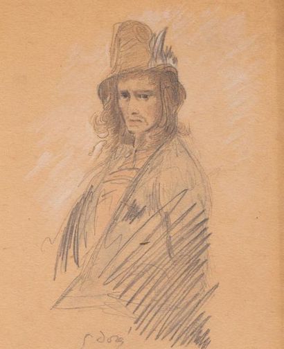 Doré Gustave (1832 - 1883) : « Portrait de gentilhomme » Aquarelle et crayon noir...