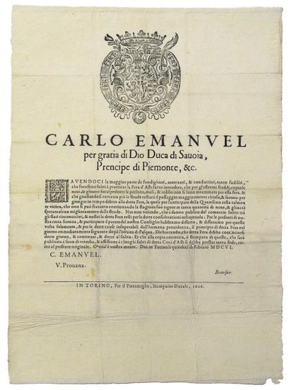 null 1606 - (SAVOIE) - CHARLES EMMANUEL 1er, Duc de SAVOIE, Prince de PIÉMONT - (En-tête,...