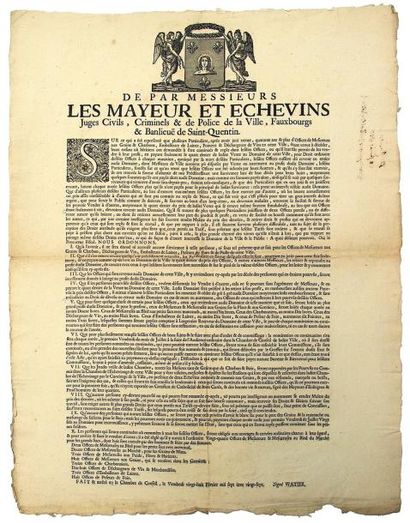 null 1727 - (AISNE) - « de par Messieurs LES MAYEUR ET ÉCHEVINS, Juges Civils, Criminels...