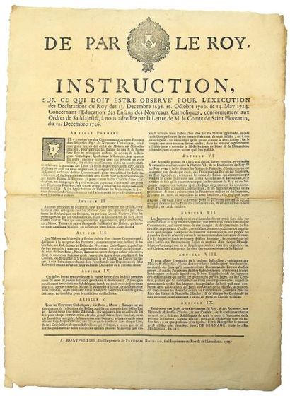 null 1727 - HÉRAULT - (PROTESTANTISME) - « De par le Roy, INSTRUCTION, sur ce qui...