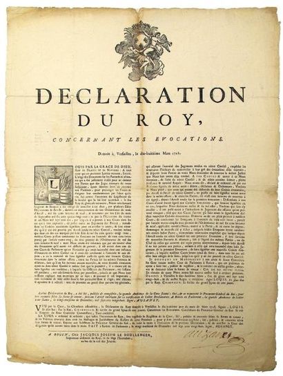 null 1728 - PARLEMENT de ROUEN (76) - Déclaration du Roy, concernant les ÉVOCATIONS...