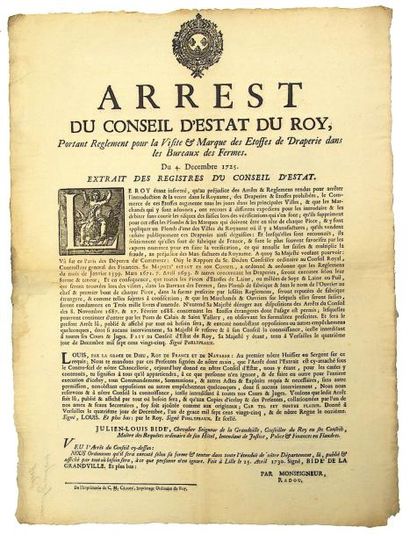 null 1730 - FLANDRES - DOUANE - DRAPERIES & ÉTOFFES PROHIBÉES - "Arrest du Conseil...