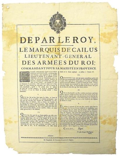 null 1731 - PROVENCE - PESTE & CONTREBANDE - Le Marquis de CAILUS Lieutenant-Général...