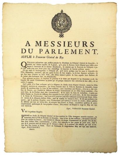 null 1731 - DAUPHINÉ - ENFANT ABANDONNÉ & FILLE DEBAUCHÉE - Requête fait au en Parlement...