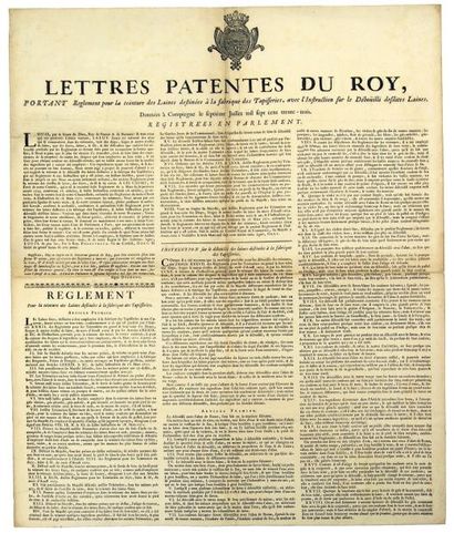 null 1733 - TAPISSERIES - Lettres Patentes du Roy, portant Règlement pour la Teinture...