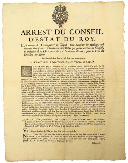 null 1734 - DAUPHINÉ - (Levée du Dixième) - "Arrest du Conseil d'Estat du Roy, qui...