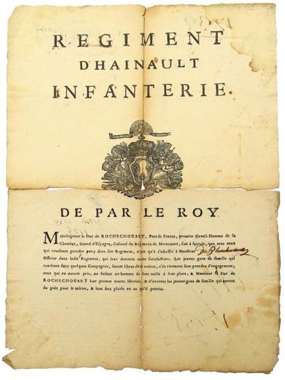 null (1735) - « RÉGIMENT D'HAINAULT INFANTERIE - (1735: Date manus. Au verso) - Affiche...