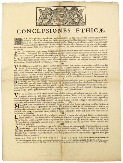 null 1736 - (SARTHE) "CONCLUSIONES ETHICAE." - Acte public pour la Thèse de RICHARD...