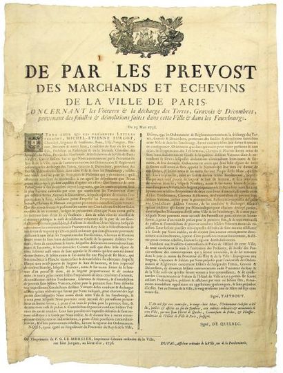 null 1736 - PARIS - "De par les Prévôts des Marchands et Échevins de la Ville de...