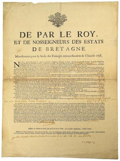 null 1737 - BRETAGNE - ST JULIEN DE VOUVANTES (Loire Atlantique) - « De par le Roy,...