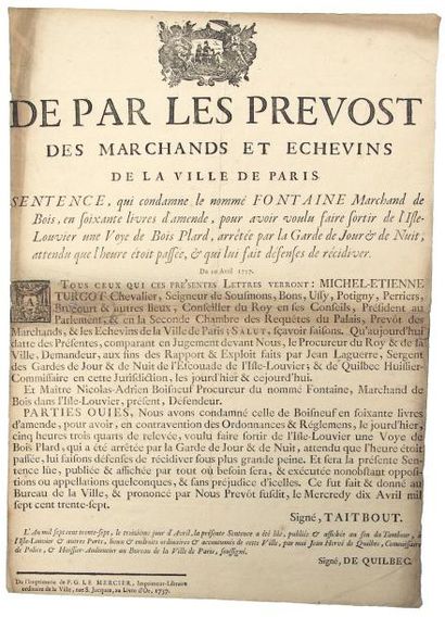 null 1737 - PARIS - ÎLE LOUVIER - "De par les Prévôts des Marchands et Échevins de...