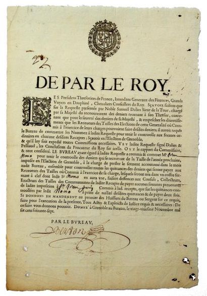 null 1667 - (ISÈRE) - "DE PAR LE ROY. Les Présidents TRÉSORIERS DE FRANCE. Intendants...
