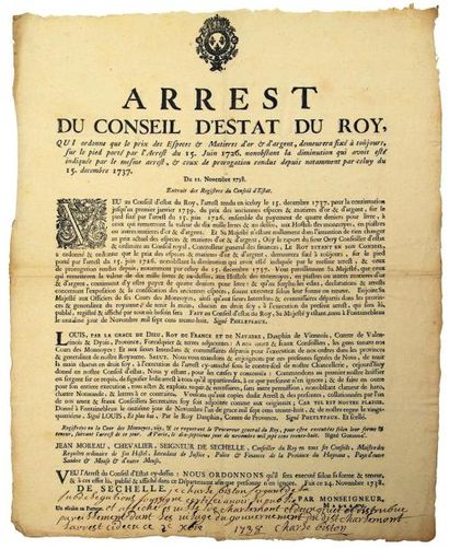 null 1726 - HAYNAUT - MONNAIE D'OR & D'ARGENT - Arrest du Conseil d'Estat du Roy,...
