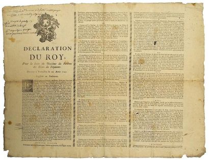 null 1741 - LEVÉE DU DIXIÈME - LILLE - "Déclaration du Roy, pour la Levée du Dixième...