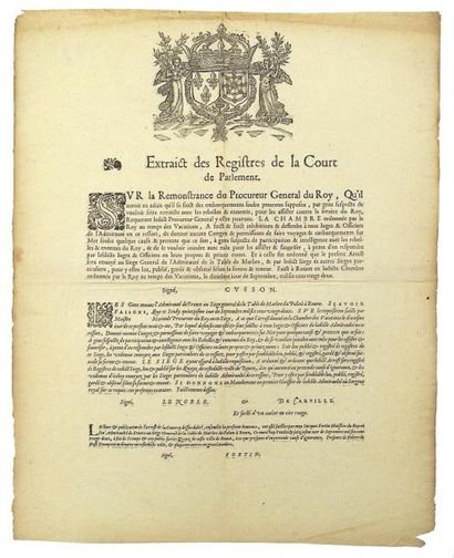 null 1622 - MARINE - AMIRAUTÉ DE FRANCE - Extrait des Registres de la Cour du Parlement...